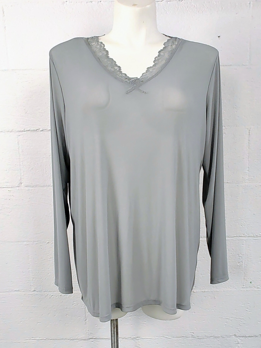 LOGO Layers Sheer Mesh V-Neck Top With Lace Trim